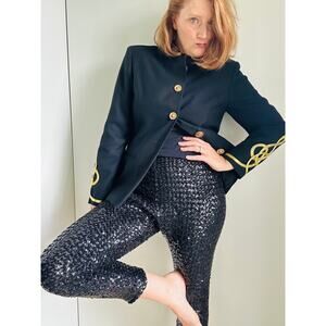 Vintage 50s Sequin Black Cigarette leggings Size M USA Union Made Retro Glam